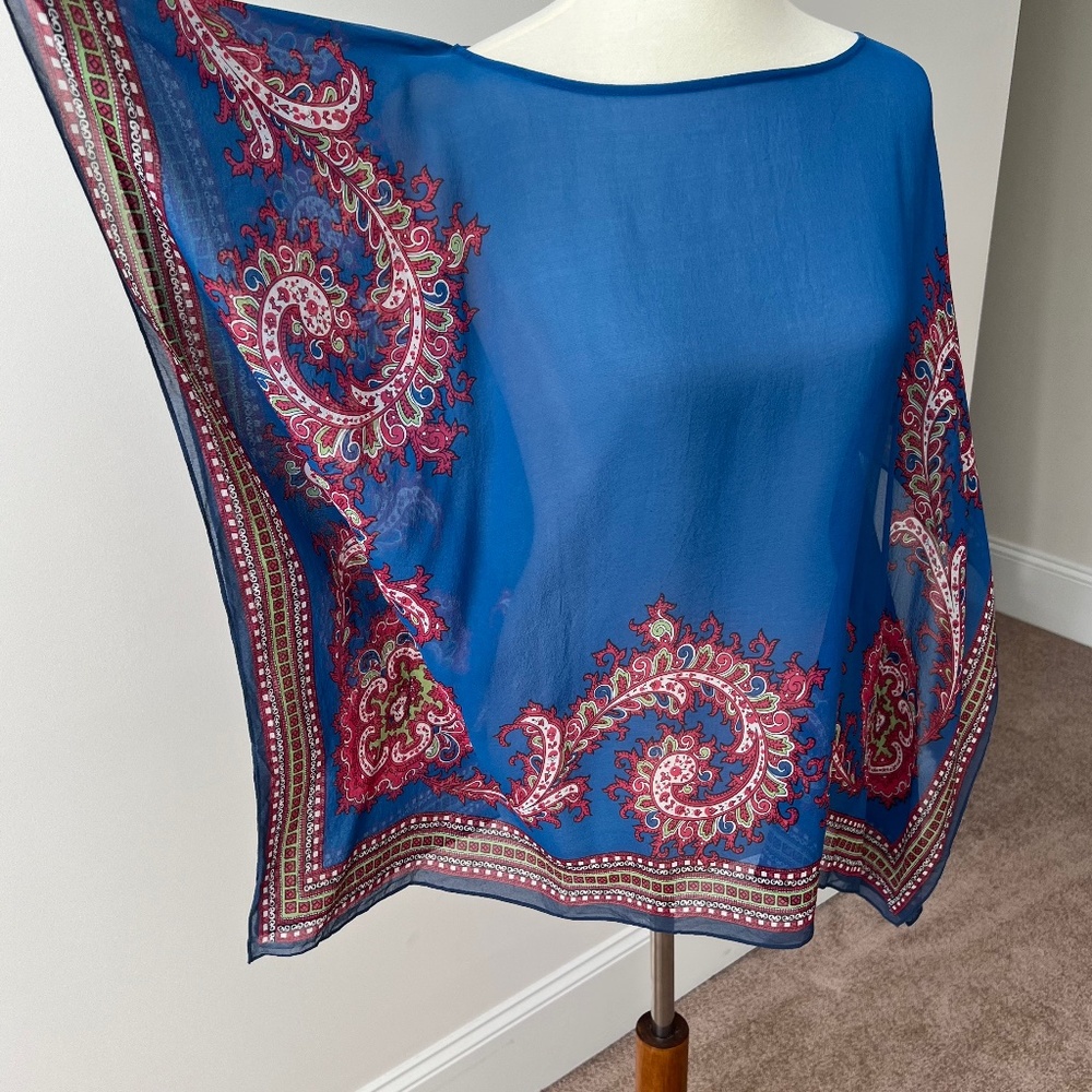 Talbots Small/Medium Blue Patterned 100% Silk Tun… - image 2